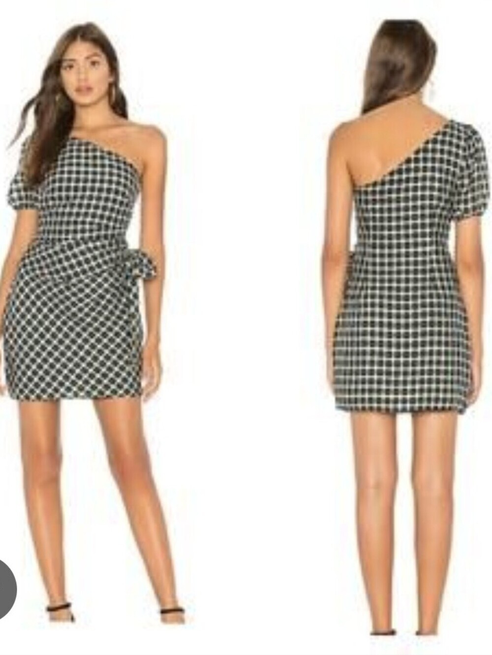 Revolve Tularosa Green Black and White One-Shoulder Check Mini Dress Size L